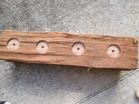 Firewood or Broken Tree Branch Tea Light Holder - rectangular piece of wood with holes for 4 tea lights