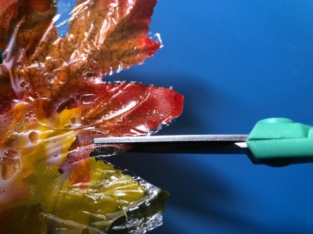 Autumn Leaves Centerpiece - trim off excess dry Mod Podge