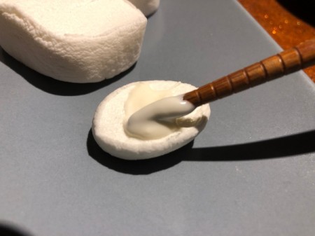 Marshmallow Polar Bears - dabbing melted white chocolate on the back of a regular marshmallow piece