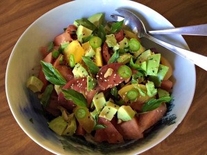Spicy Asian Watermelon Salad in bowl
