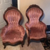 Value of Possible Antique Chairs - matching chairs with velveteen upholstery in a dusky pink