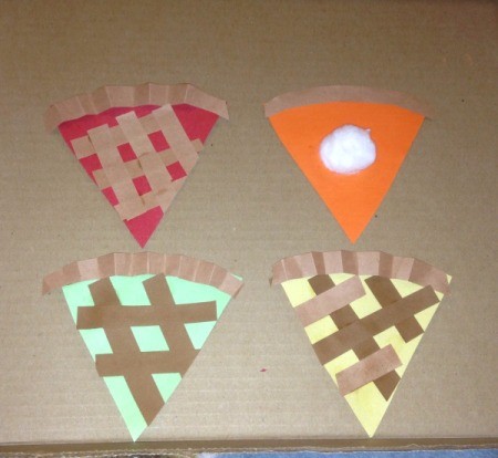 Pumpkin Pie Garland - cut lattice strips for fruit pies and glue a cotton ball down on the pumpkin pie