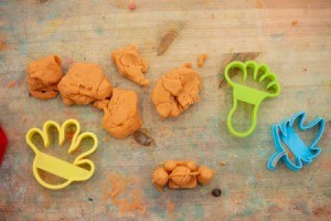 Peanut Butter Play Dough - orangish tan play dough with cutters