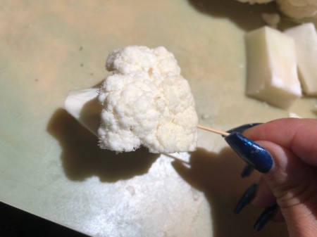 Cauliflower Sheep Centerpiece - place a toothpick into the back of the head