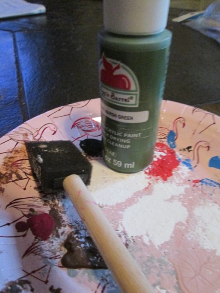 Making Accordion Christmas Trees - bottle of paint and foam brush