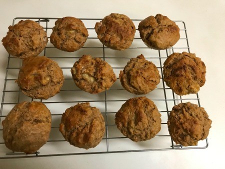 Peanut Butter Banana Muffins cooling on rack