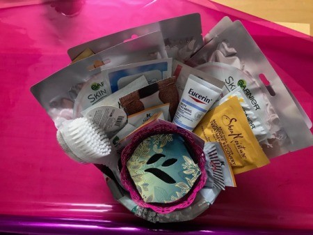 Magazine Bowl Gift Basket - bowl sitting on a piece of cellophane