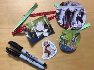 Holiday Gift Tags from Magazines or Catalogs - tags, ribbons, and pens
