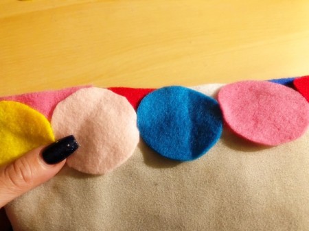 Dragon Scale Pillow - begin glueing full circles on, overlapping the first row