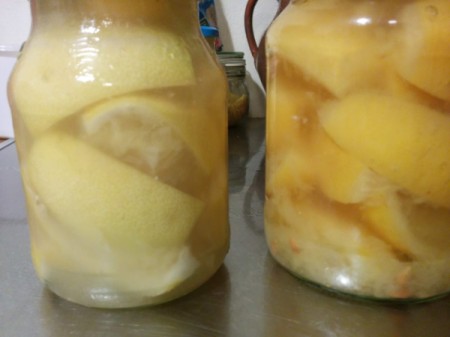 Salt Preserved Lemons in jars
