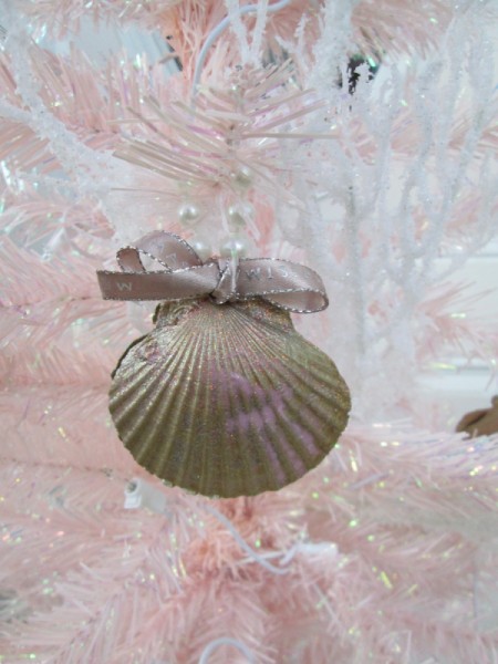 Shabby Chic Shell Ornaments - hanging in a white and pink tree