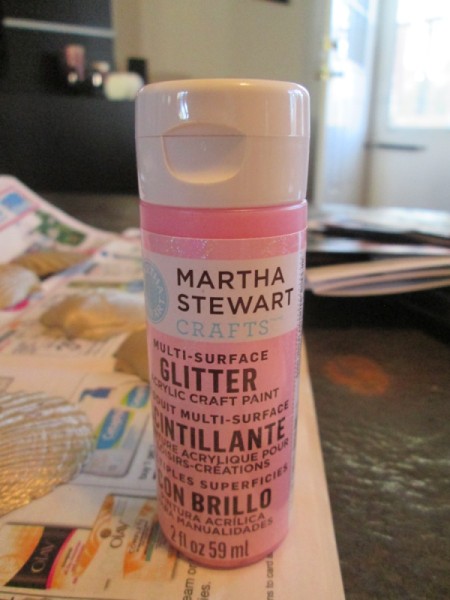 Shabby Chic Shell Ornaments - bottle of glitter paint