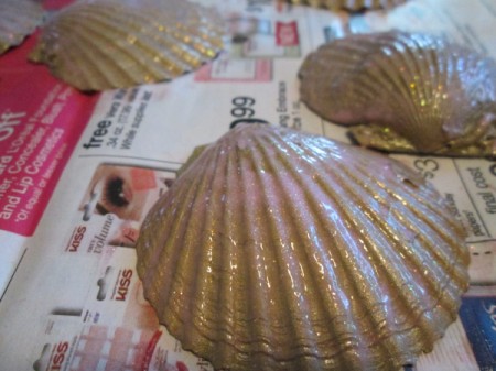 Shabby Chic Shell Ornaments - pink glitter paint added