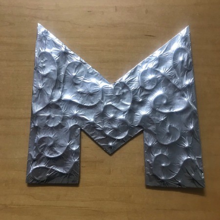 Foil Wrapped Cardboard Letter - add finishing touches by lightly creasing the foil with your hands
