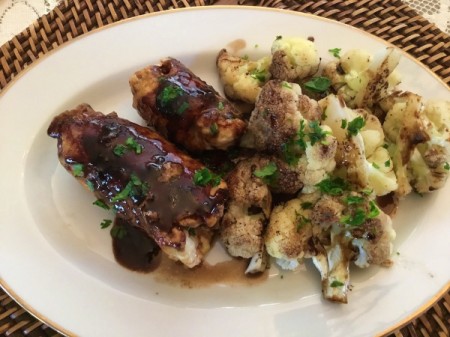 Herbed Chicken Rolls in Cherry Sauce on plate