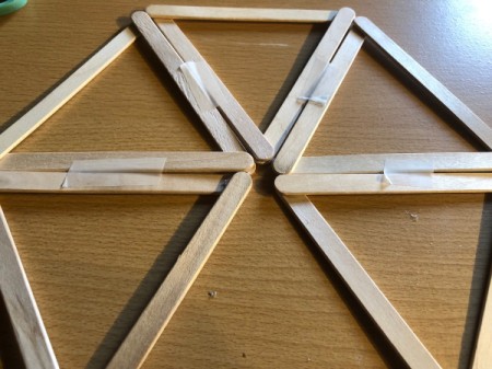 Popsicle Stick Geometric Sculpture - slide one in from the top and tape to the other two