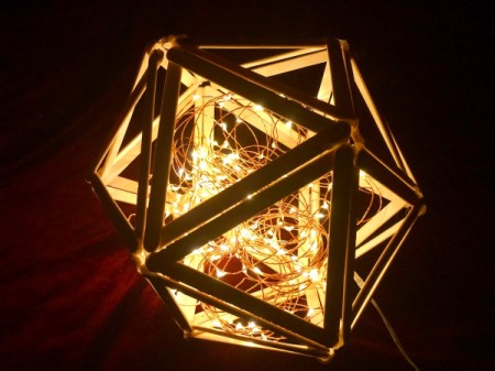 Popsicle Stick Geometric Sculpture - lit with fairy lights