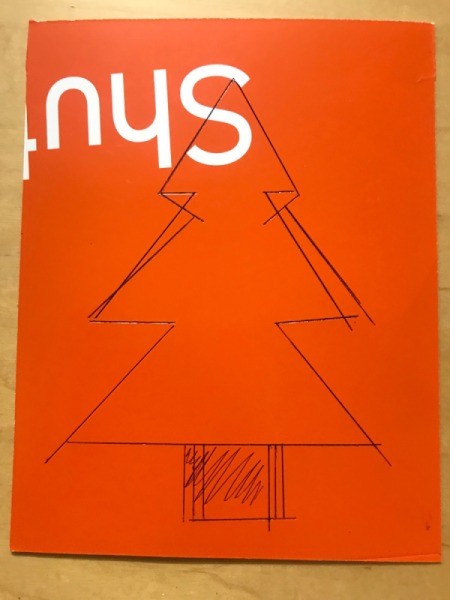 Recycled Christmas Card - tree sketched out