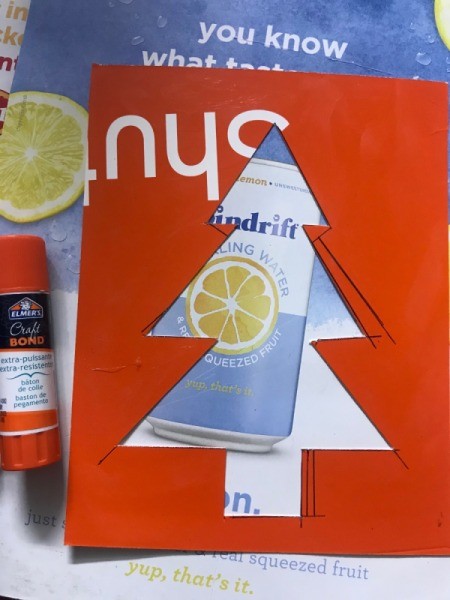 Recycled Christmas Card - glue the template over the tree