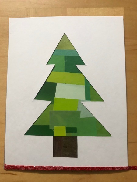 Recycled Christmas Card - edge decorated with sticker ribbon