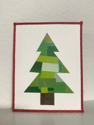 Recycled Christmas Card - finished card on shelf against white background