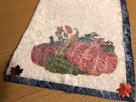 Personalized Decoupaged Napkin Coasters - add leaf confetti