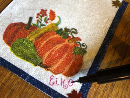 Personalized Decoupaged Napkin Coasters - write guests' names in the corners