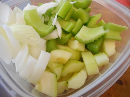 chopped onions, celery and cucumber
