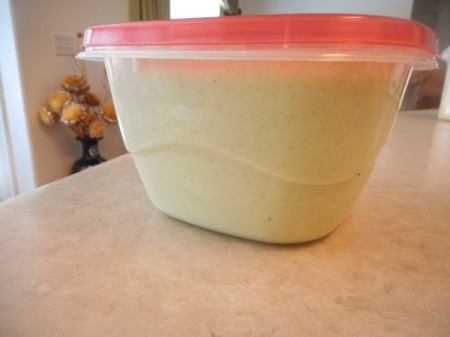 Chilled Cucumber and Dill Soup in plastic container