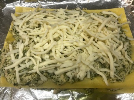 Creamy Chicken Pesto Lasagne on foil