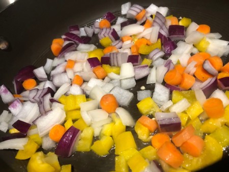 cooking veggies in pan