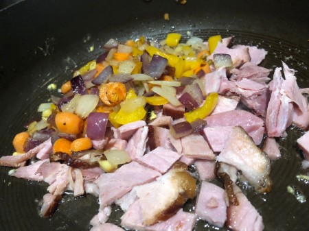 cooking ham with veggies