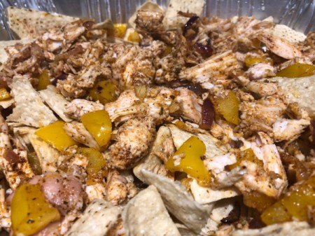 turkey, peppers abd onions on chips