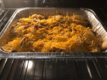 Leftover Turkey Nachos in oven