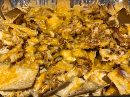 cheese melted on baked Turkey Nachos
