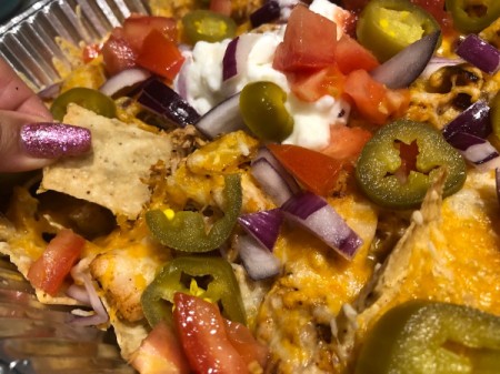 Leftover Turkey Nachos with toppings