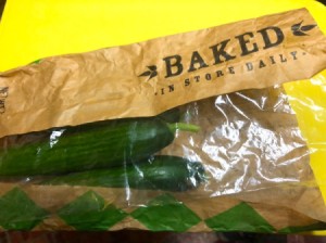 Cucumbers stored in a bread bag.