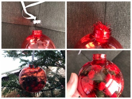 Toddler Safe Christmas Ornaments - remove ornament cap and fill with pom poms