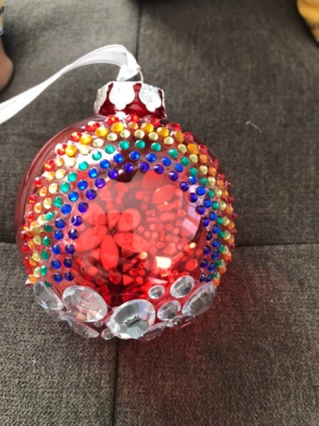 Toddler Safe Christmas Ornaments - peel off gem stickers and adhere to ornament