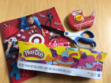 Using Toy Catalog Pages as Gift Wrap - supplies