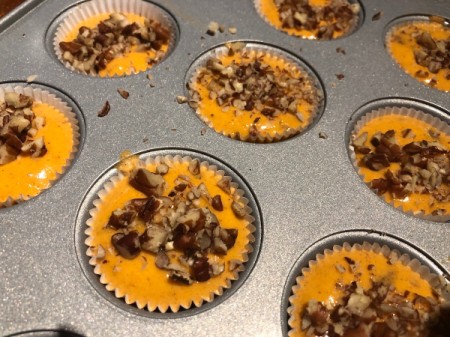 baked Pumpkin Cheesecake bites in pan