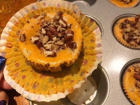 Pumpkin Pecan Cheesecake Bites with paper off