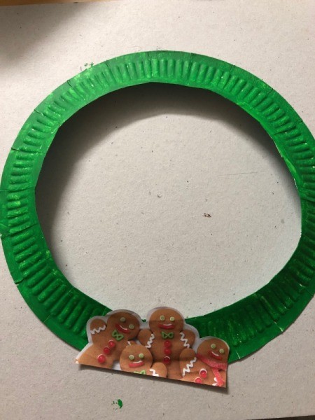 Kids' Cutout Paper Wreath - first image glued on by child