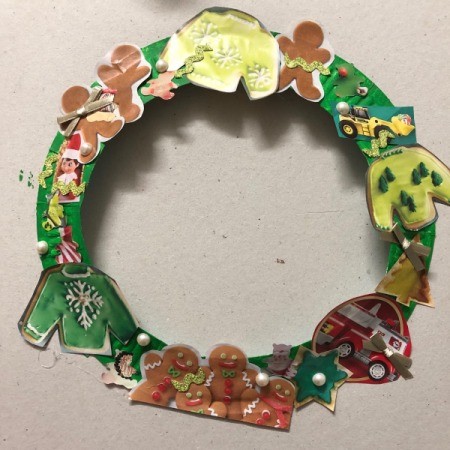 Kids' Cutout Paper Wreath  - add other decorations such as stickers or glitter