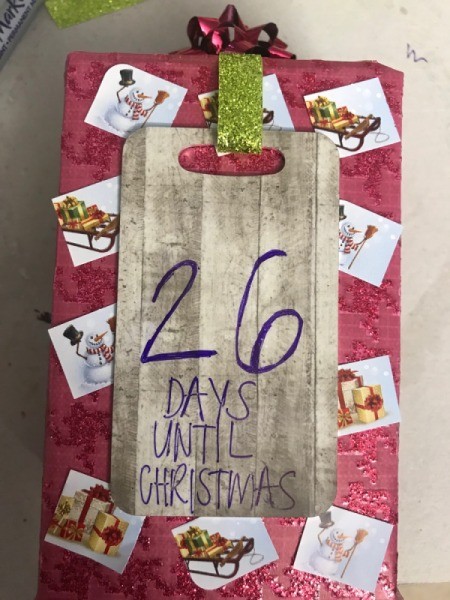 Giftbox Christmas Countdown Calendar - countdown box with stickers in place