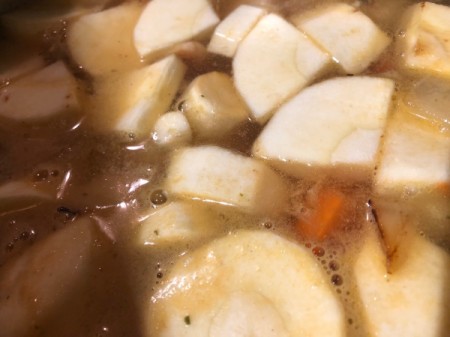simmering parsnips and carrots