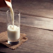 Pouring a glass of milk.