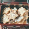 Gingerbread cookies in a tin box.
