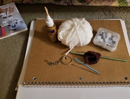 Crochet Marshmallow Key Ring Fob - supplies