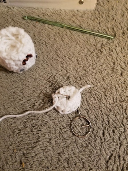 Crochet Marshmallow Key Ring Fob - attach the chain to the top circle and attach to the stuffed marshmallow